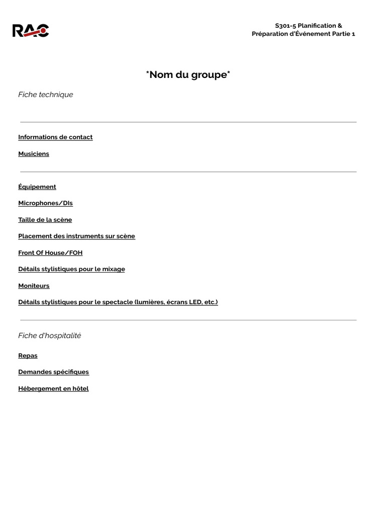 S301F-5 Band Technical Rider Template | PDF