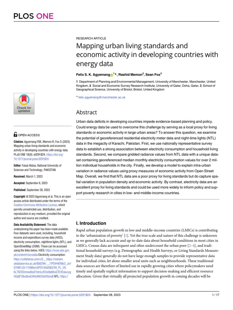 Mapping Urban Living Standards and Economic Activity in Developing