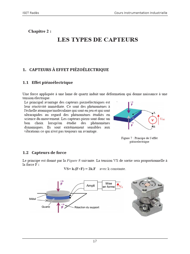 Types de Capteurs en Instrumentation | PDF | Piézoélectricité | Capteur