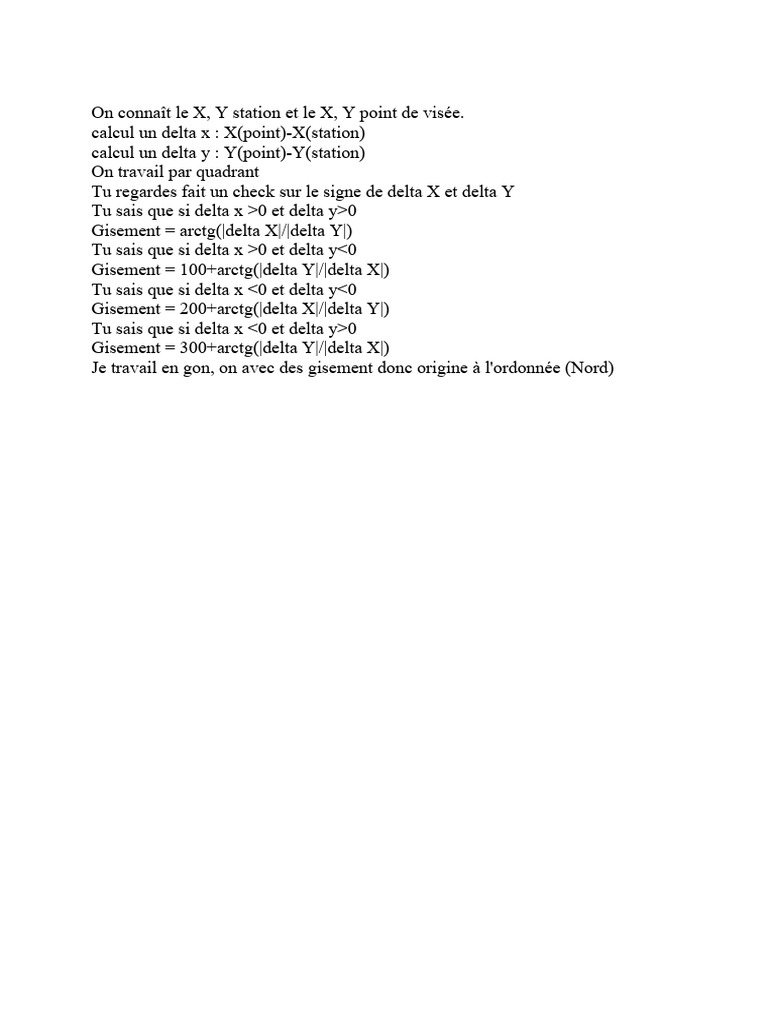 Calcul du gisement en topographie | PDF