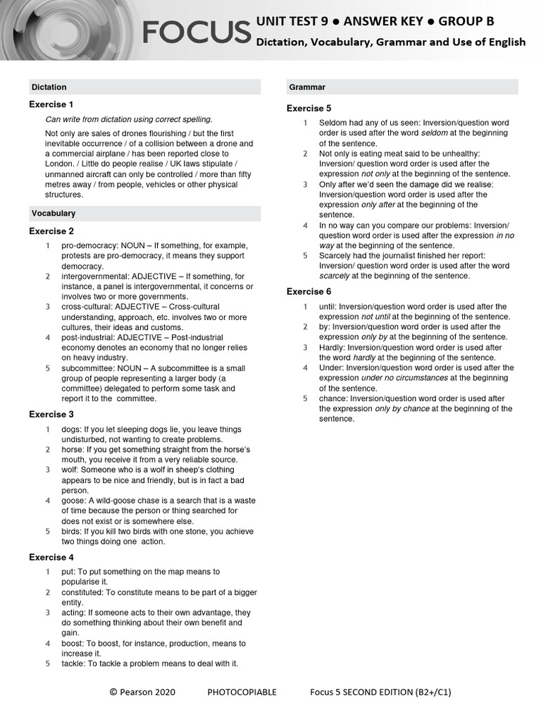 Focus5 2E Unit Test Unit9 Dictation Vocabulary Grammar UoE GroupB ...