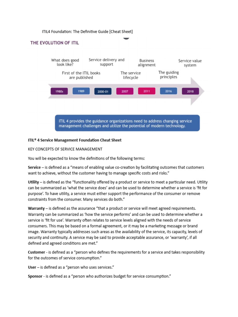 Cheat Sheet - ITIL4 Foundation | PDF | Utility | Supply Chain
