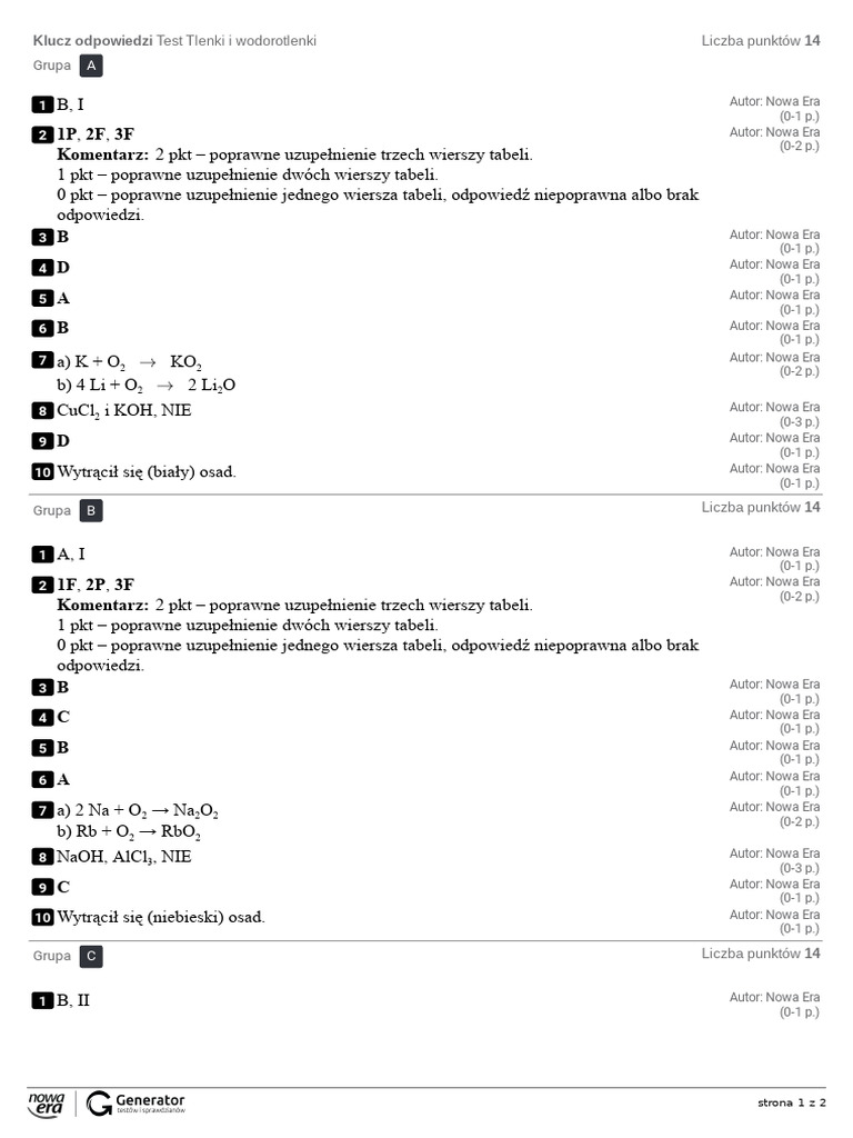 Wodorotlenki Klasa 8 Klucz - Odpowiedzi Tlenki I Wodorotlenki | PDF
