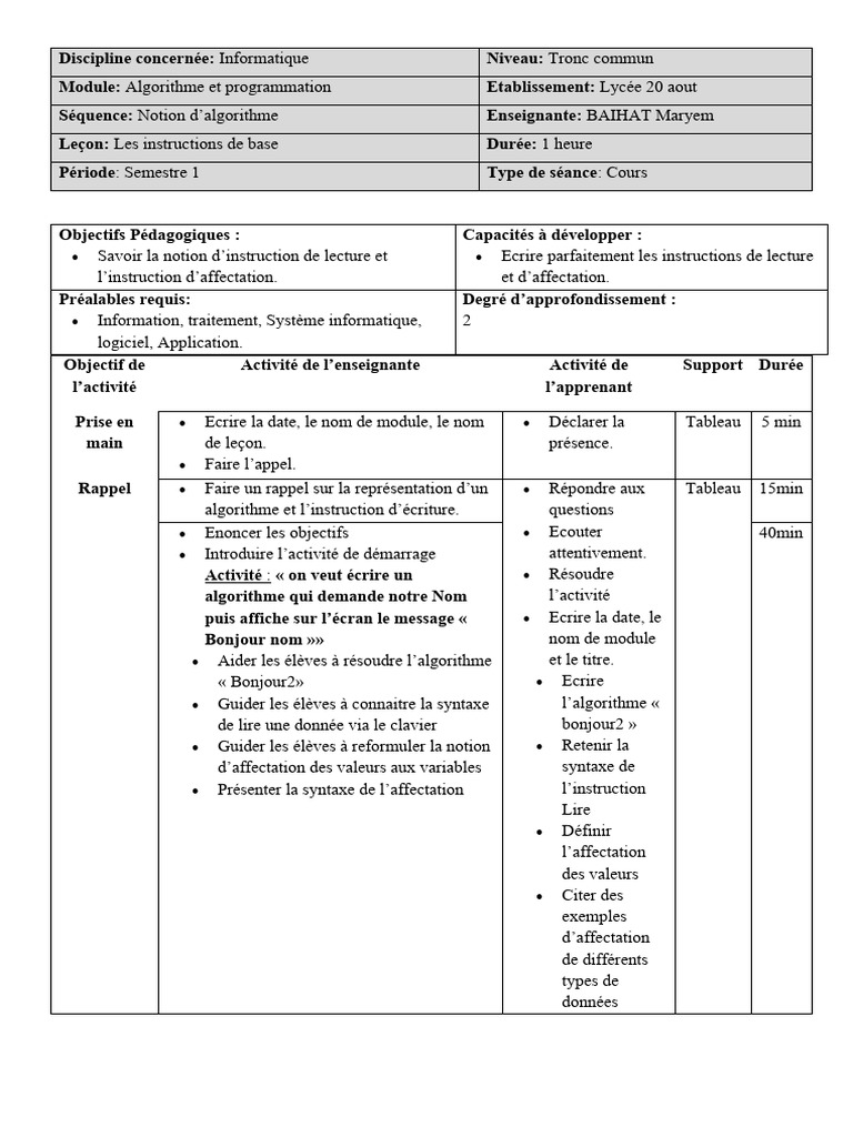 Initiation à l'algorithme et instructions | PDF | Informatique ...