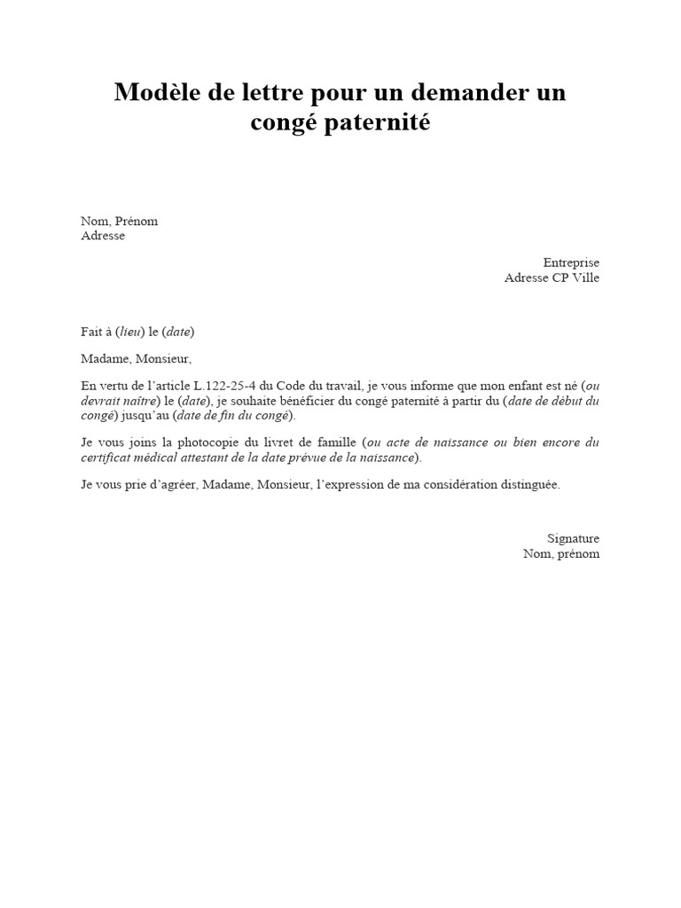 modele-de-lettre-pour-un-demander-un-conge-paternite-pdf