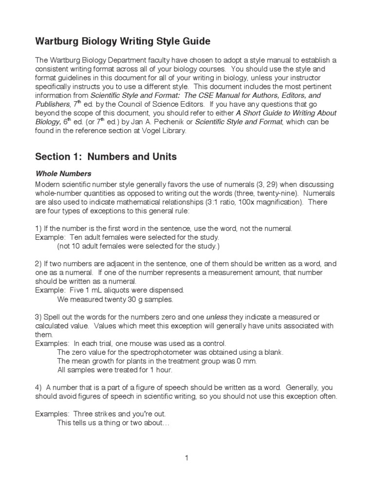Biology Writing Style Guide Citation International