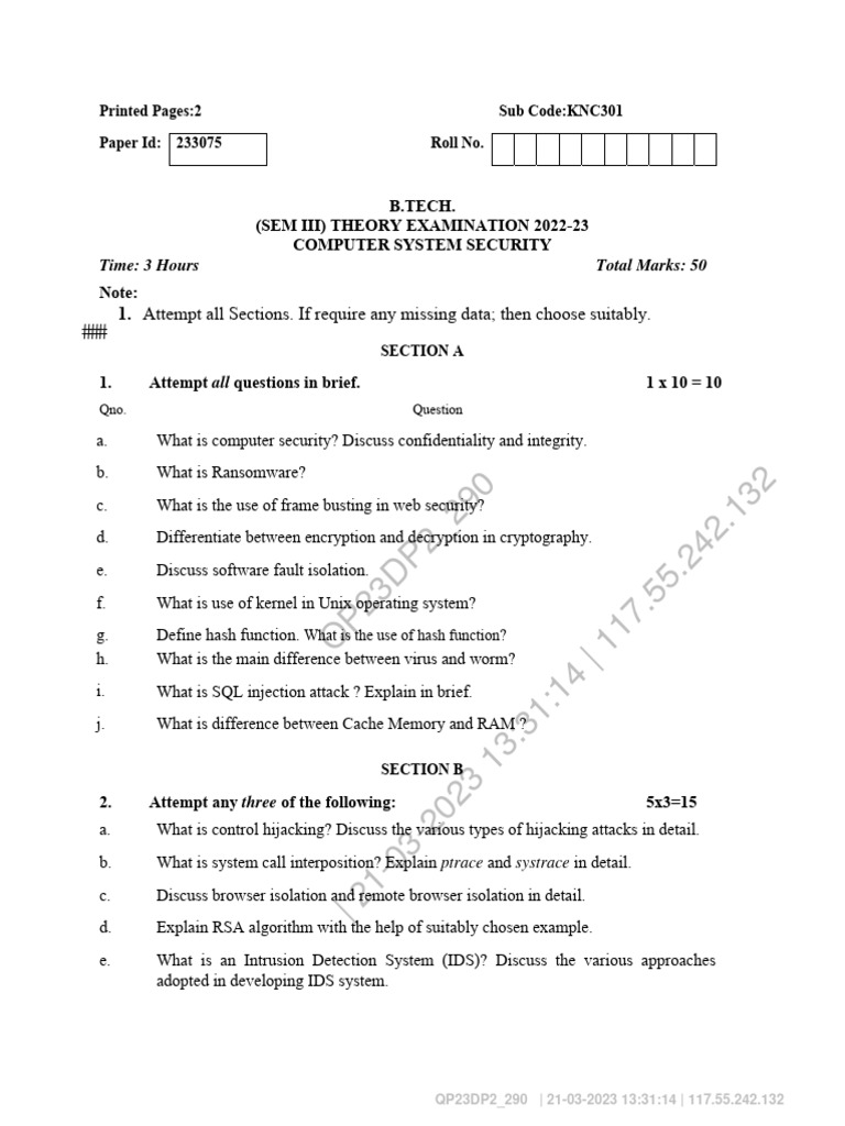 Computer System Security Exam Paper | PDF | Cryptography | Digital Rights