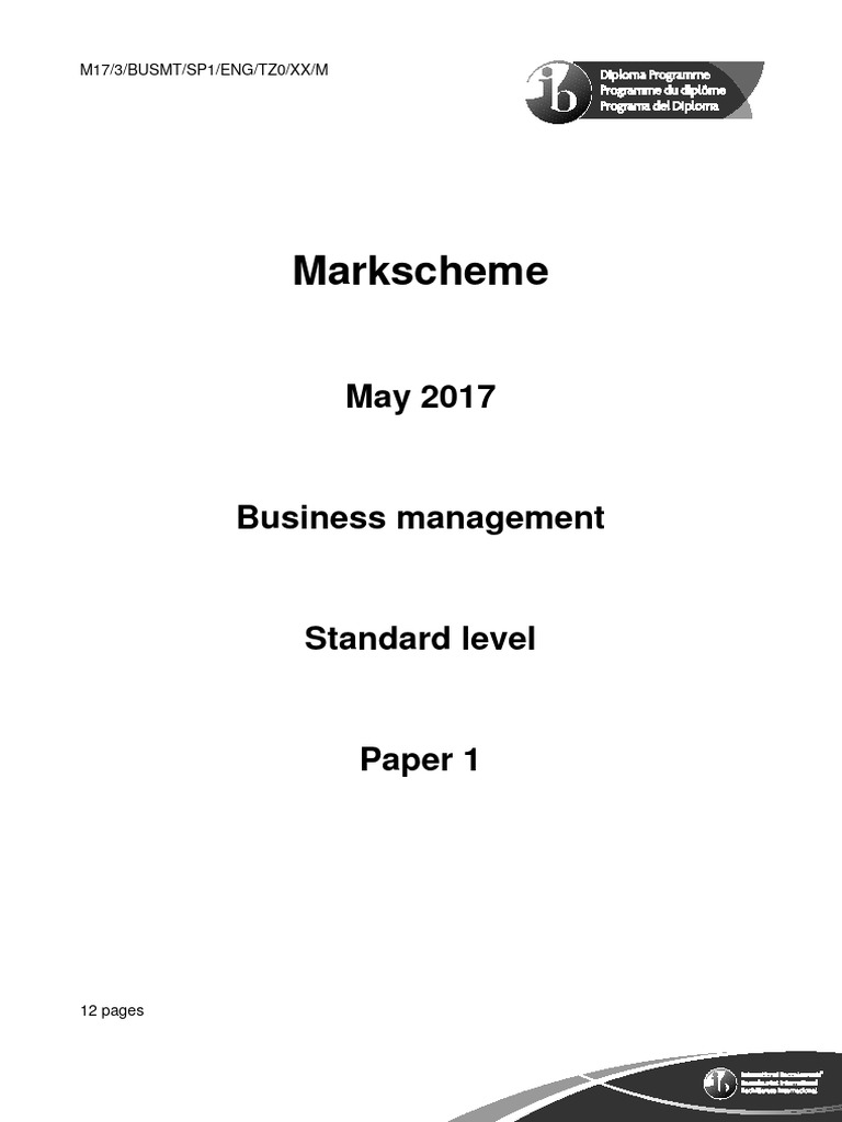 Business Management Paper 1 SL Markscheme | PDF | 3 D Printing | Customer