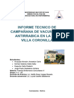 Informe Tecnico de Campaña de Vacunación Antirrabica en La Otb Villa Coronilla