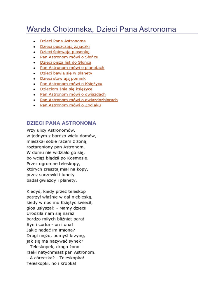 Wanda Chotomska, Dzieci Pana Astronoma | PDF