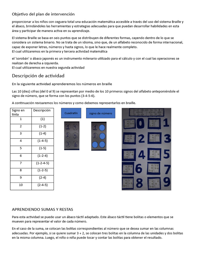 Matemáticas en Braille para Niños Ciegos | PDF | Artes del Lenguaje y ...