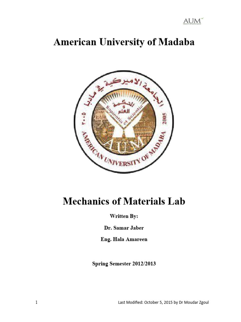 Mechanics of Materials Lab Manual PDF