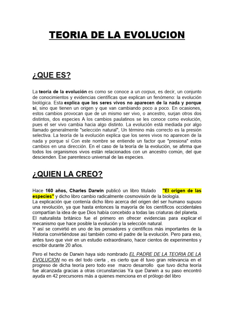 Teoria de La Evolucion 3 | PDF | Evolución | Charles Darwin