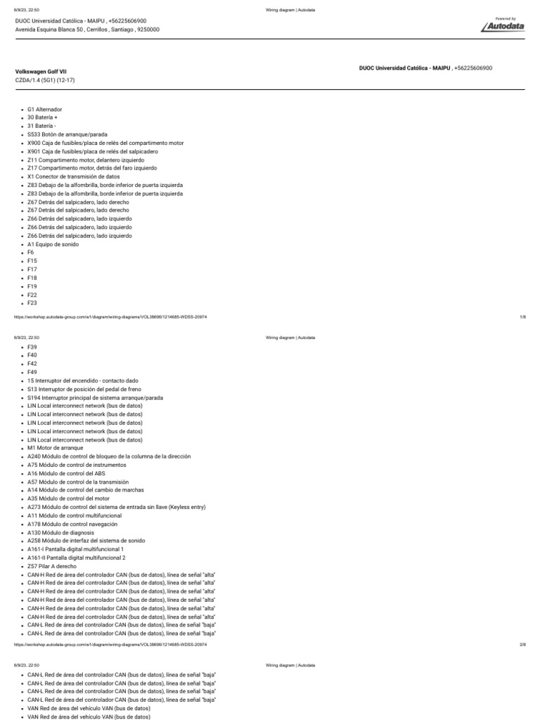 VW GOLF Wiring diagram _ Autodata | PDF