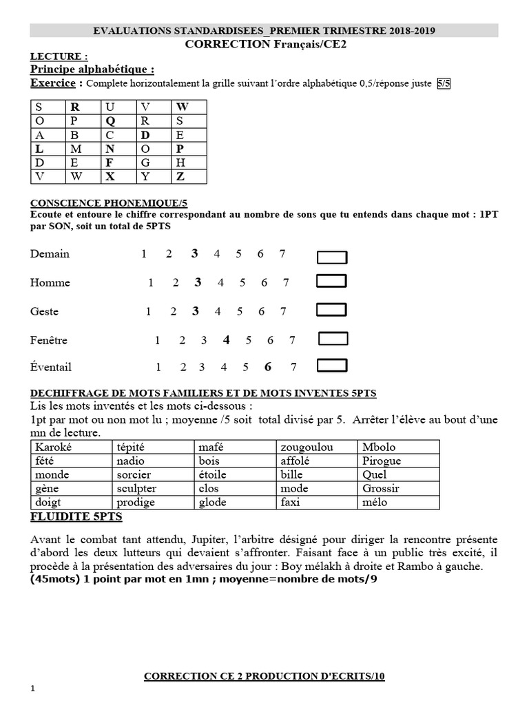 Évaluations CE2 Premier Trimestre 2018-2019 | PDF