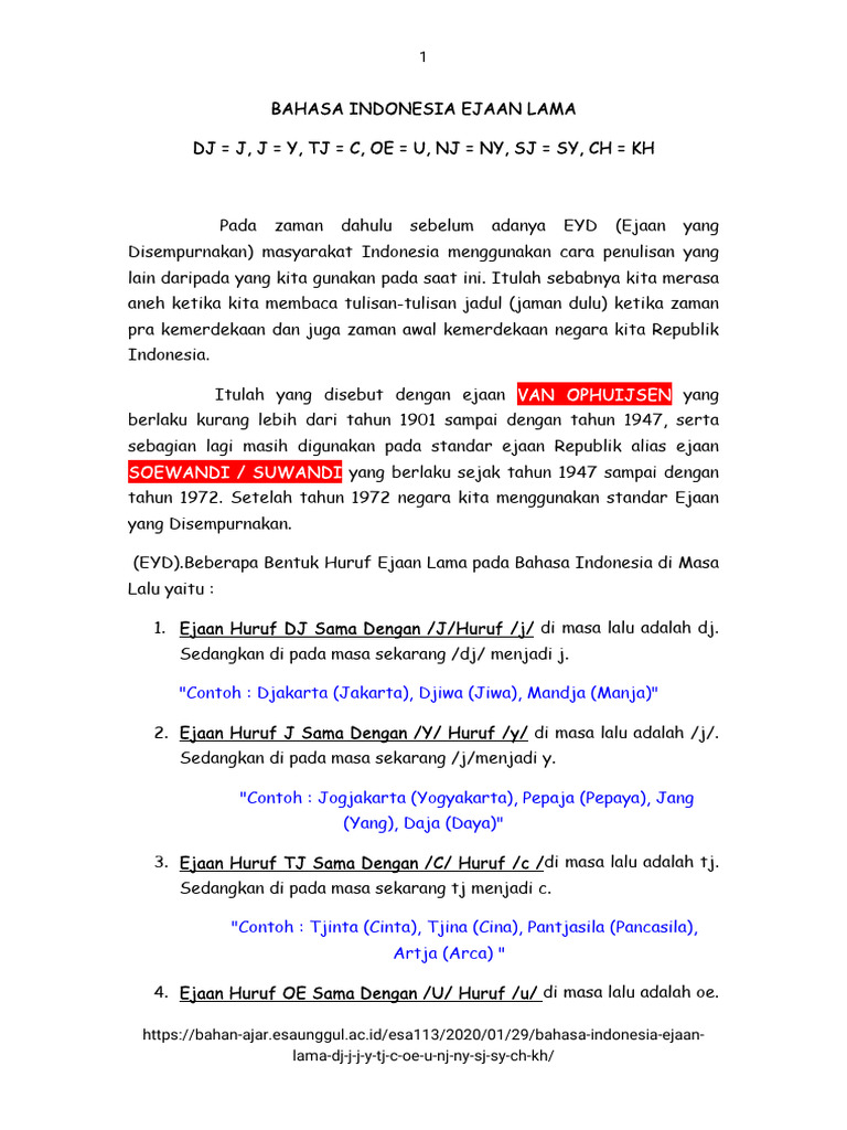 ejaan lama Indonesia PDF
