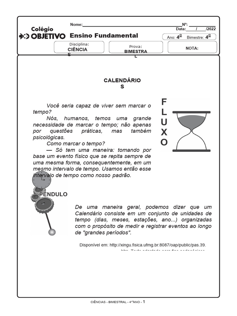 Prova de Ciências 4º Ano - Marcação do Tempo | PDF | Carreira e Crescimento