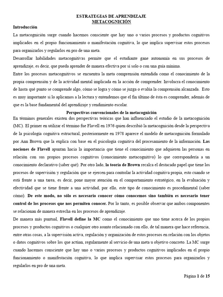 Metacognición en el Aprendizaje | PDF | Aprendizaje | Teoria de la mente