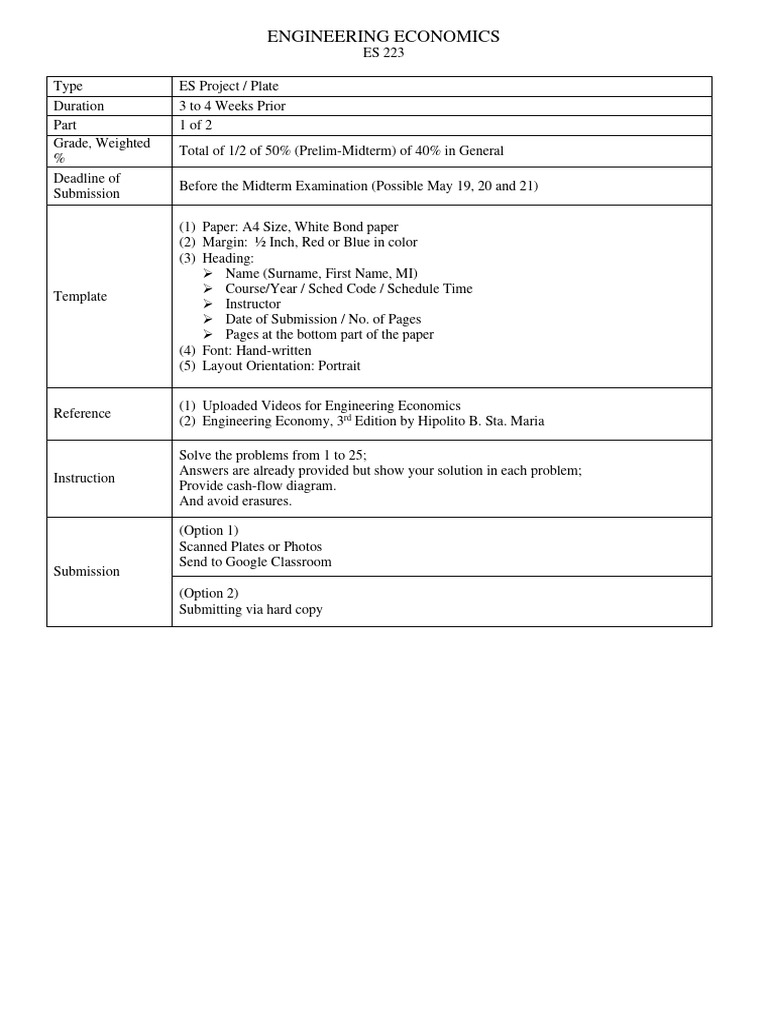 Engineering Economics Project Guidelines | PDF | Interest | Interest Rates
