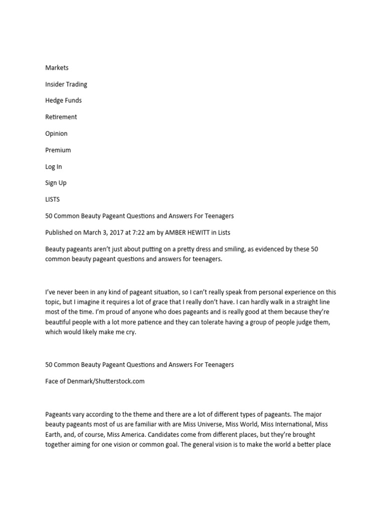 50 Questions Pageant | PDF | Adolescence | Social Media