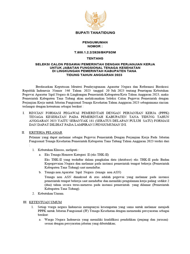Seleksi Pppk Tenaga Kesehatan Tana Tidung 2023 Pdf
