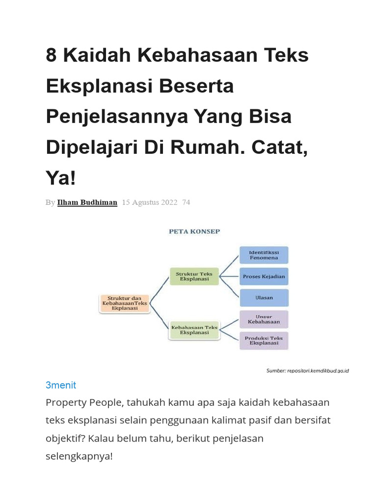 8 Kaidah Kebahasaan Teks Eksplanasi Beserta Penjelasannya PDF