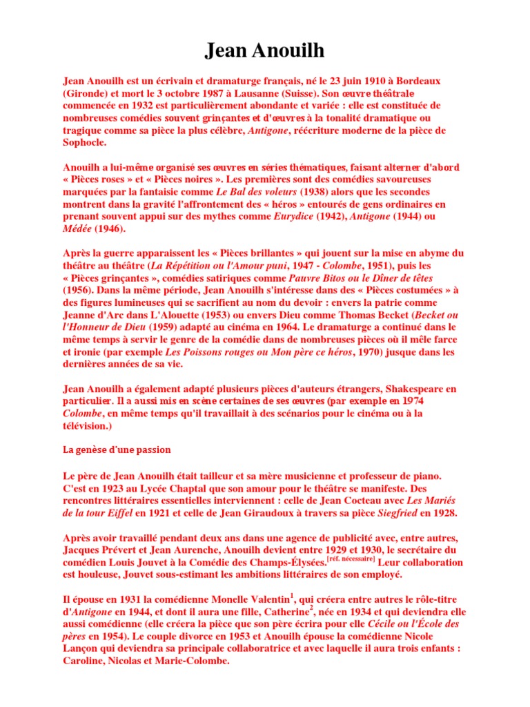 Jean Anouilh Oeuvres