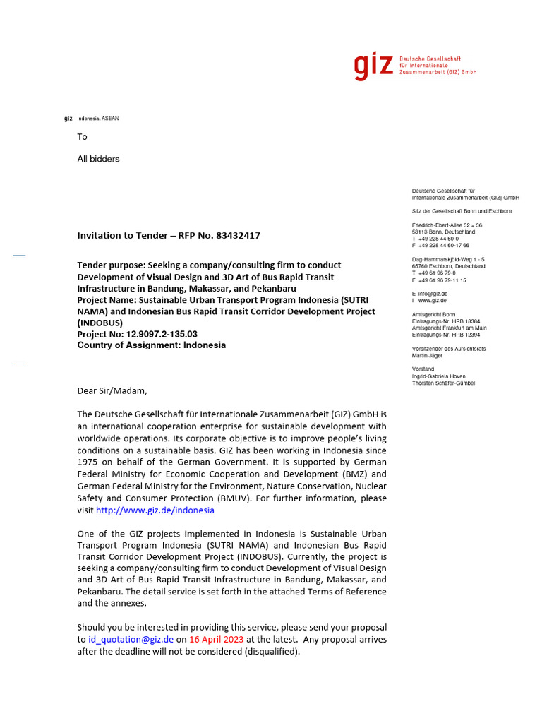 Tender for BRT Design in Indonesia | PDF