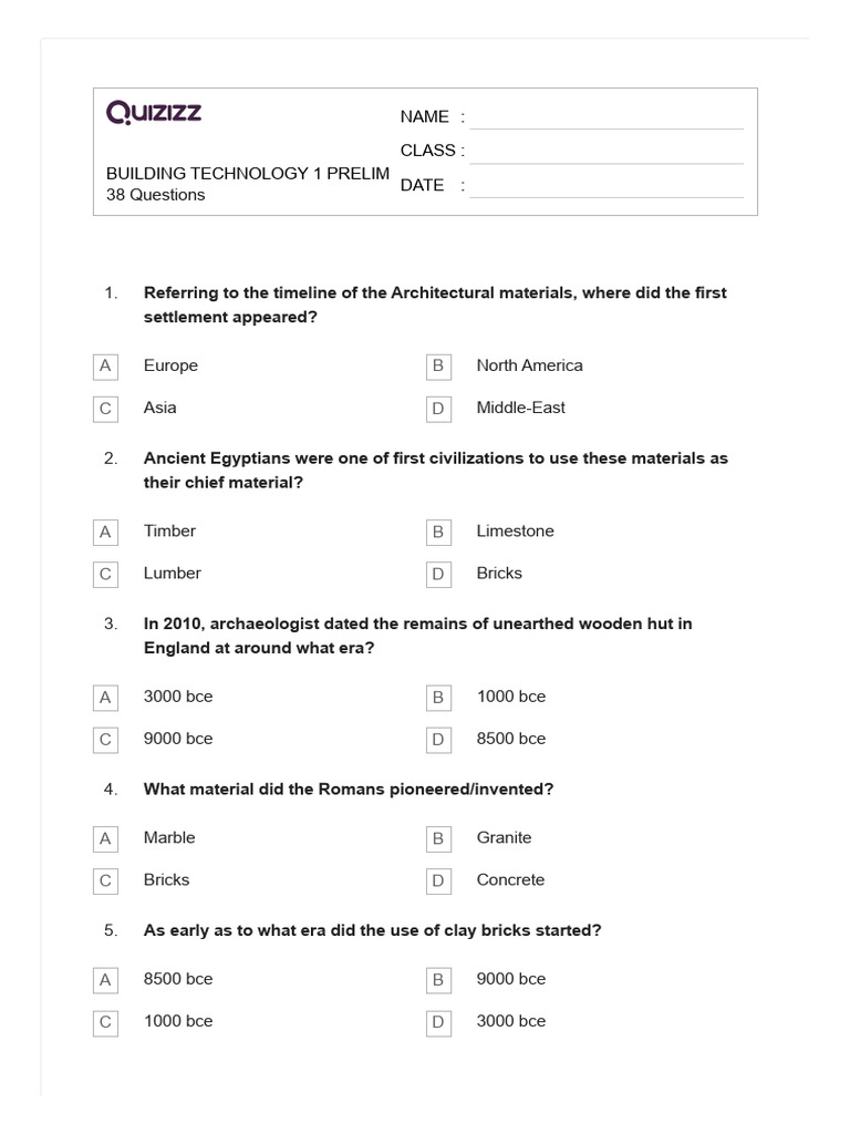 Building Technology 1 Quiz Review | PDF