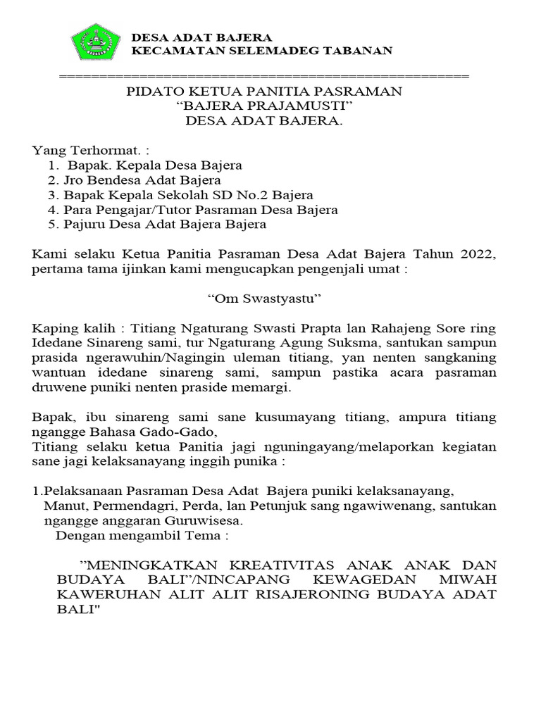 Pidato Ketua Panitia PDF