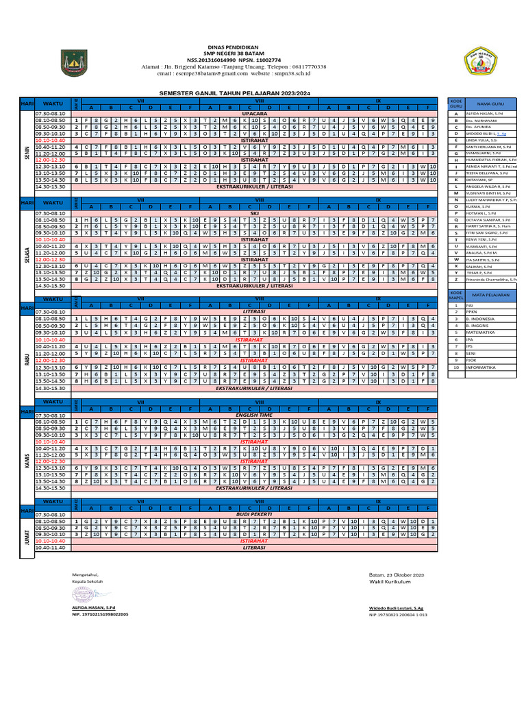 Jadwal Mengajar Lengkap 2023-2024 (Rev Bindo) | PDF