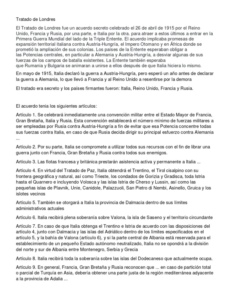 Tratado de Londres PDF Reino de italia Tercera República Francesa