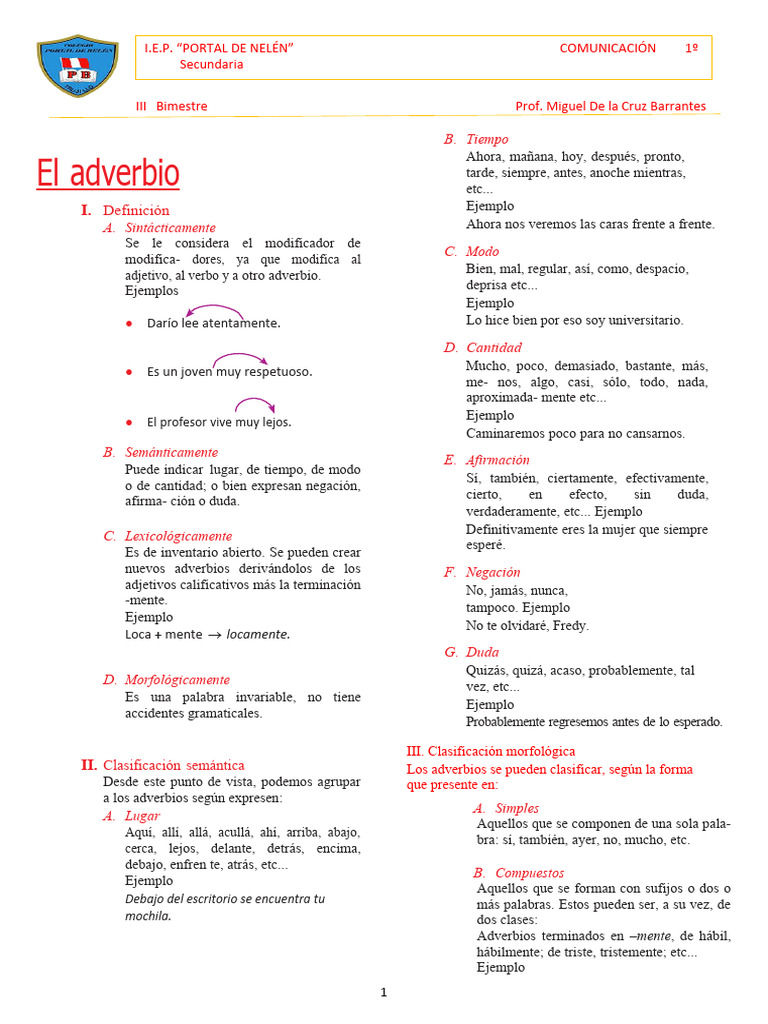 Tipos y usos de los adverbios | PDF | Adverbio | Unidades Semánticas