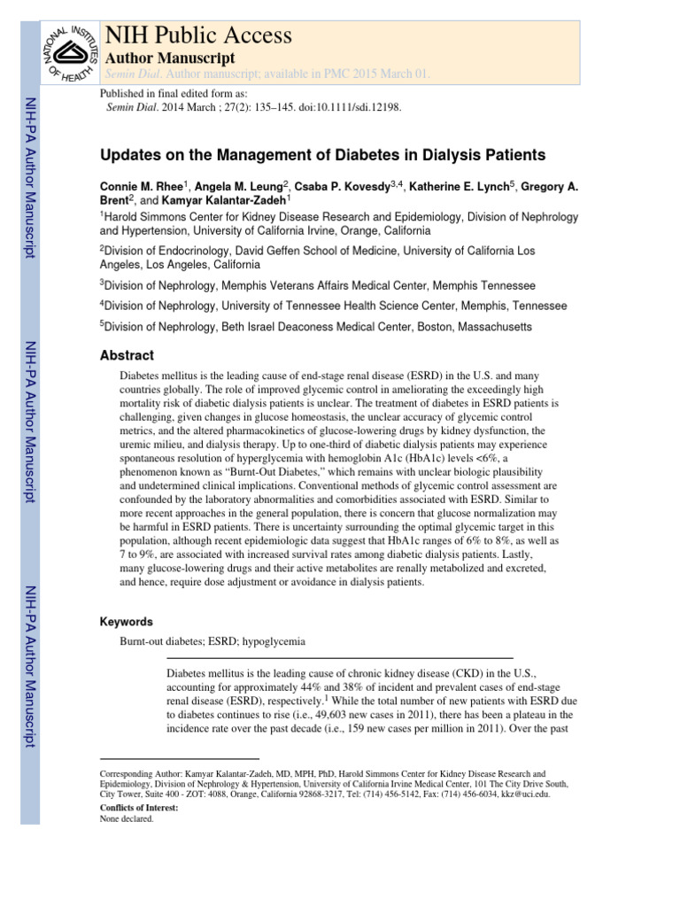2015 Updates On The Management of Diabetes in Dialysis Patients PDF