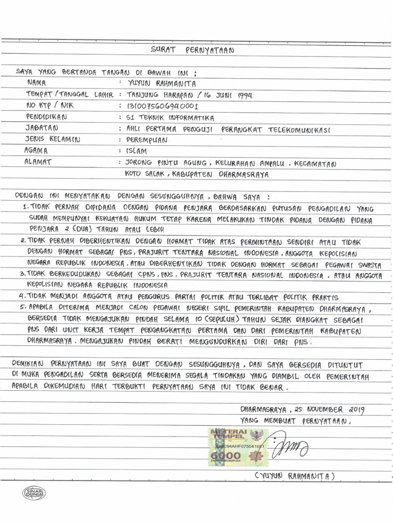 surat pernyataan | PDF