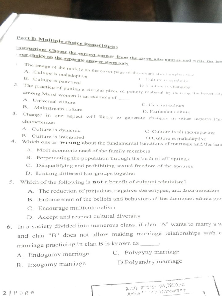 Amu Anthropology Mid Exam Ethiofreshmanapp Pdf