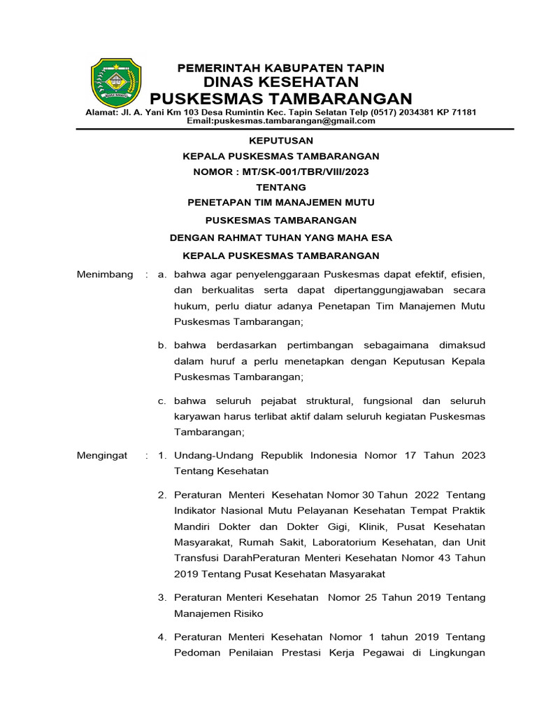 SK Pembentukan Tim Mutu | PDF