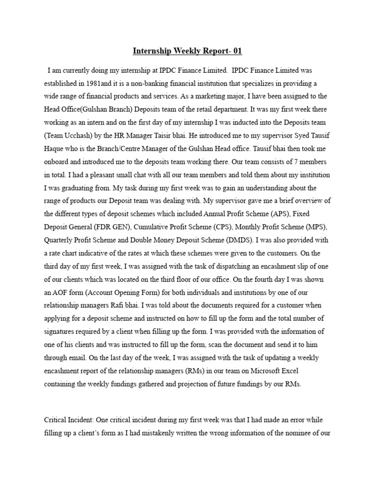 Internship Weekly Report- 01 | PDF