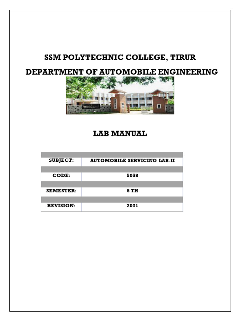 Automobile Servicing Lab-II Manual | PDF