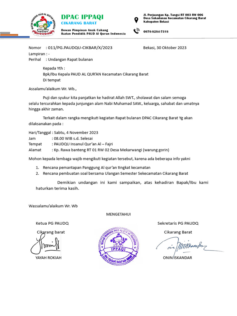 Undangan Rapat Bulanan November | PDF