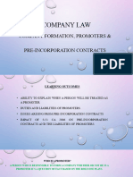 Company Law: Company Formation, Promoters & Pre-Incorporation Contracts