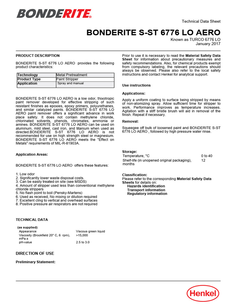 Bonderite S-ST 6776 LO AERO Data Sheet | PDF | Legal Liability | Paint