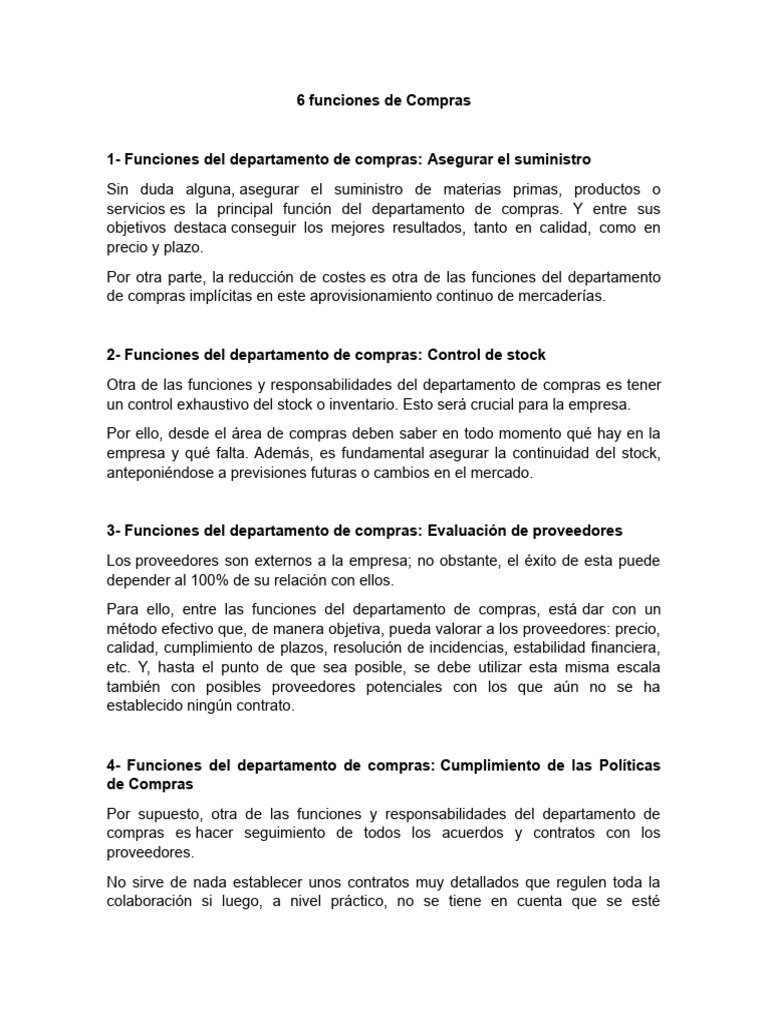 Funciones Clave del Departamento de Compras | PDF