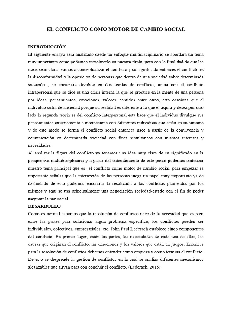 El Conflicto Como Motor de Cambio Social | PDF | Conflicto (proceso ...