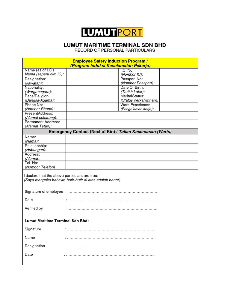 Personal Particular Form PDF