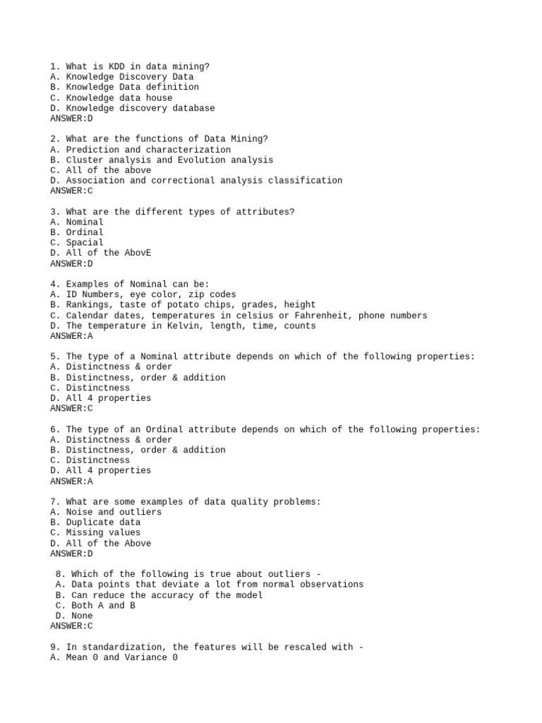 Data Mining Quiz and Test 1 | PDF | Data Mining | Data