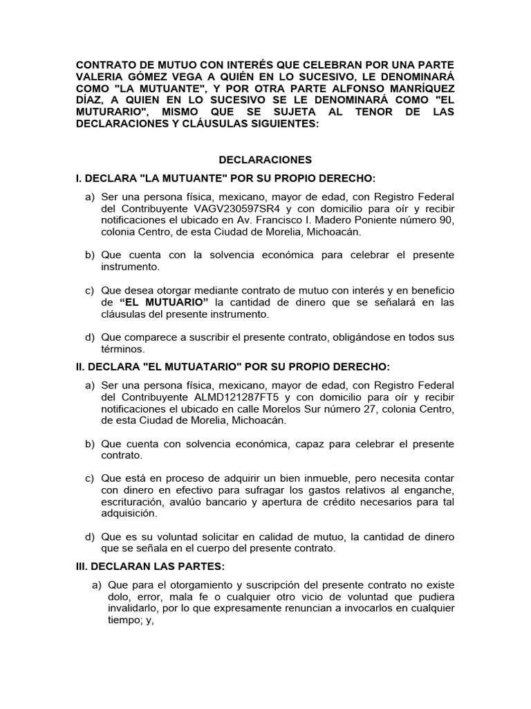 Contrato de Mutuo | PDF