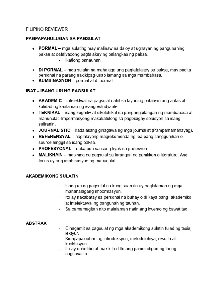 Filipino Reviewer | PDF