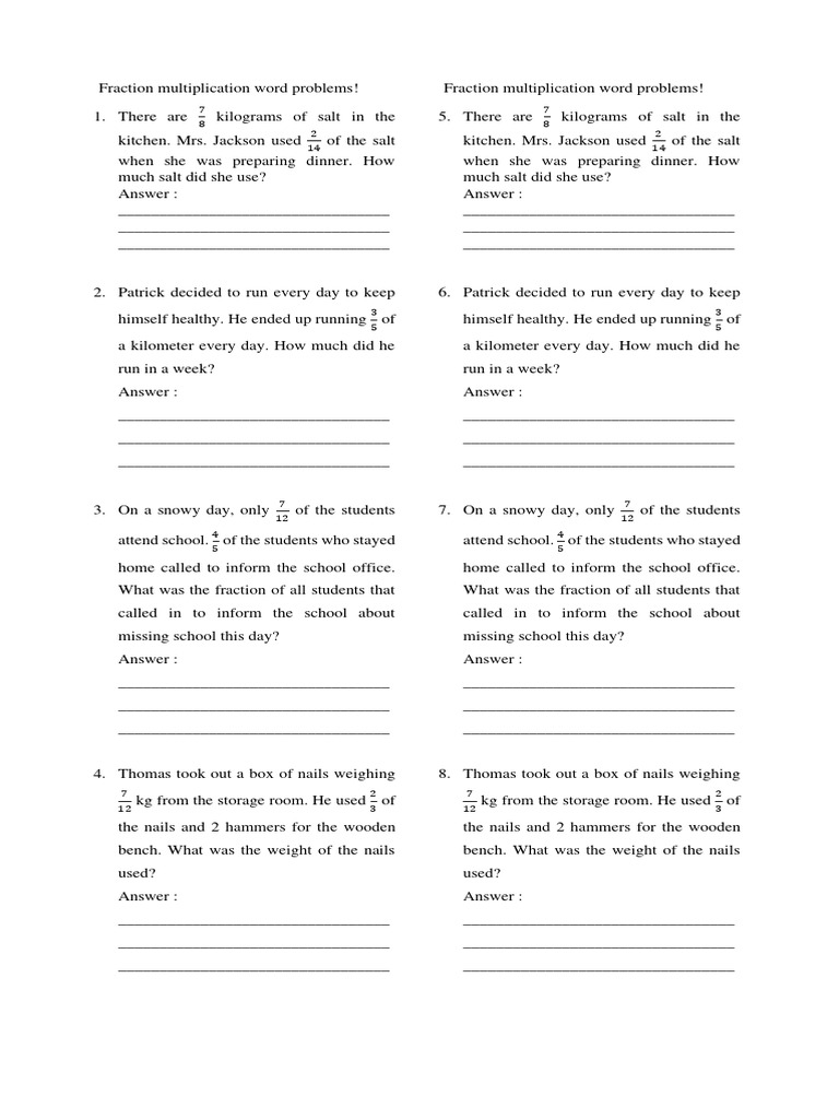 Les Math Word Problem Multipication | PDF | Mass | Metrology