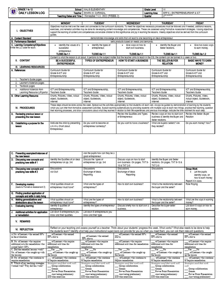 W2 dll tle6 ict entrep pdf educational technology learning